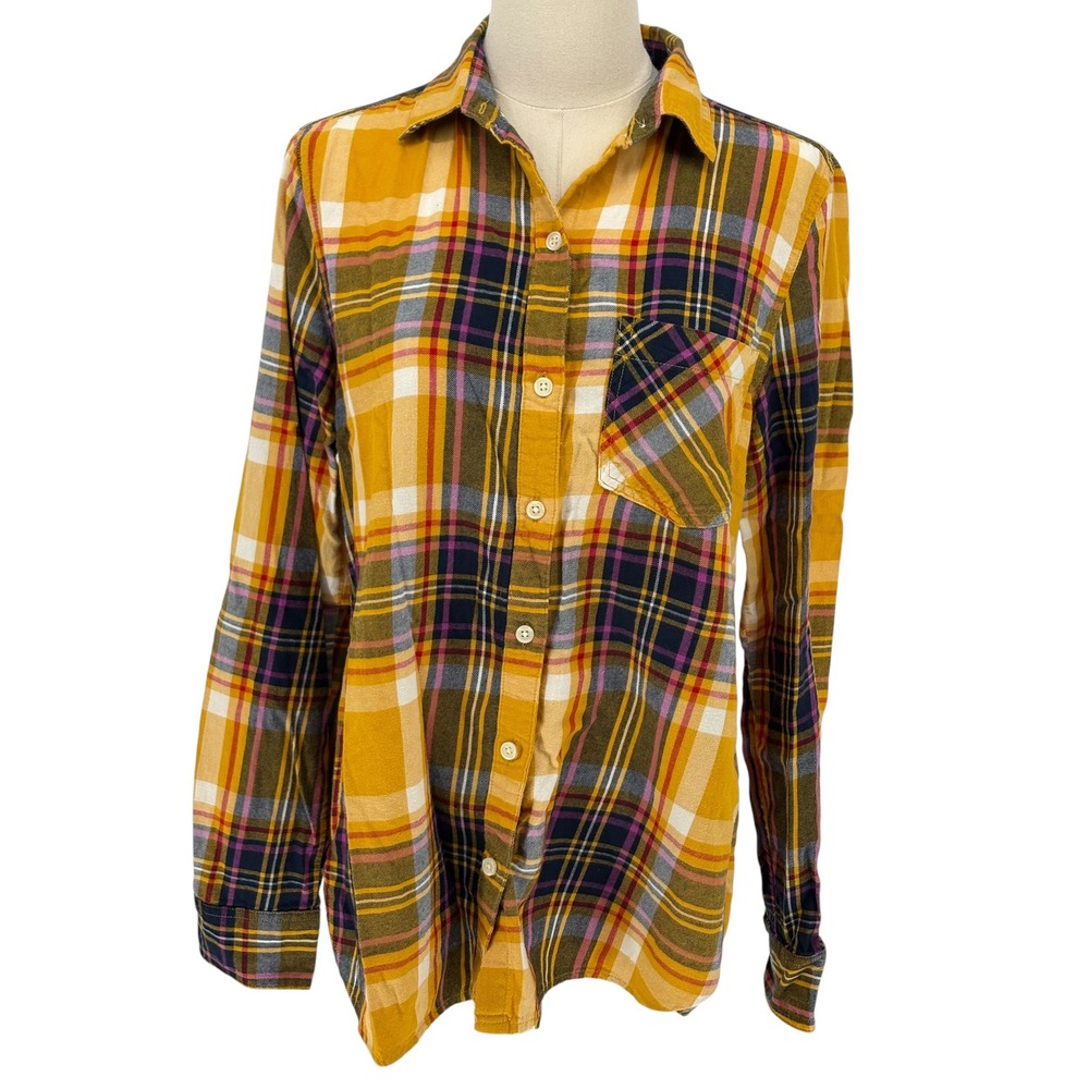 Old Navy The Classic Shirt Yellow Plaid Button Down 100% Cotton Size M